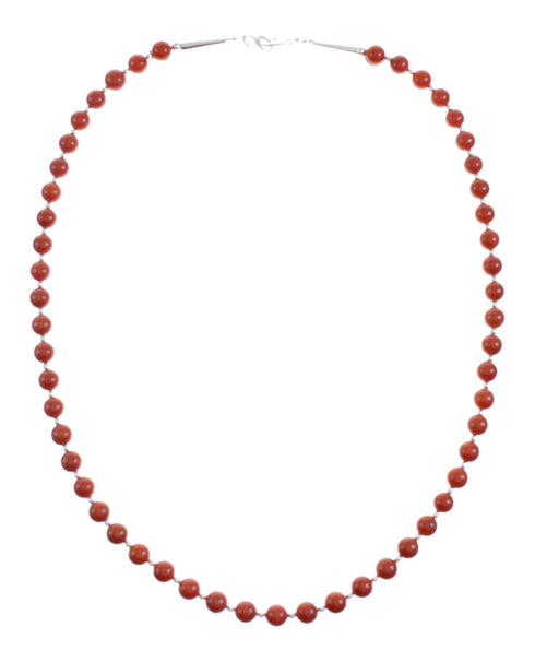 Native American Sterling Silver Coral Bead Necklace X11229