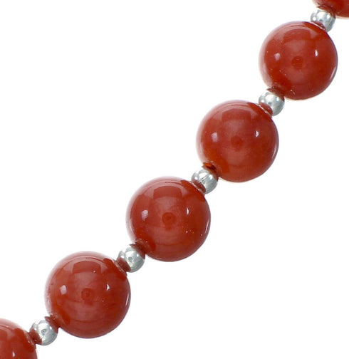 Native American Sterling Silver Coral Bead Necklace X11229