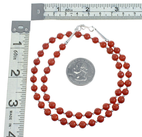 Native American Sterling Silver Coral Bead Necklace X11229