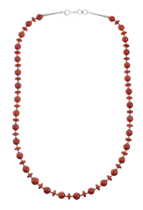 Native American Sterling Silver Coral Bead Necklace X11230