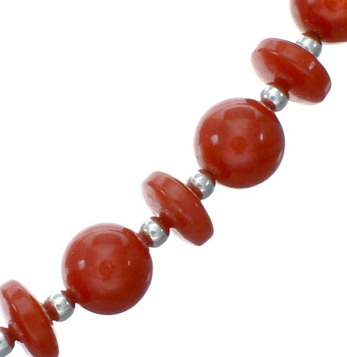 Native American Sterling Silver Coral Bead Necklace X11230