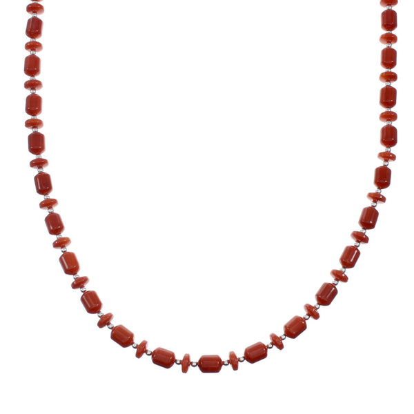 Native American Sterling Silver Coral Bead Necklace X11231
