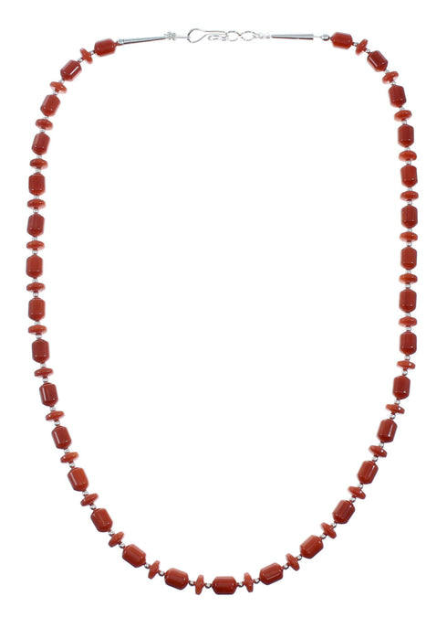 Native American Sterling Silver Coral Bead Necklace X11231
