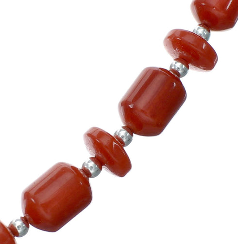 Native American Sterling Silver Coral Bead Necklace X11231