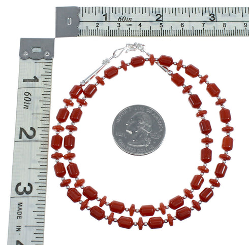 Native American Sterling Silver Coral Bead Necklace X11231