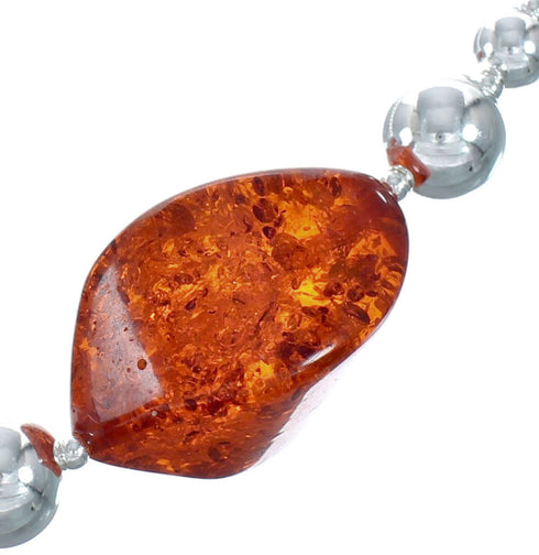 Authentic Native American Amber Sterling Silver Bead Necklace X11233