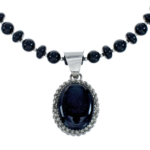Native American Navajo Onyx Sterling Silver Bead Necklace X11236