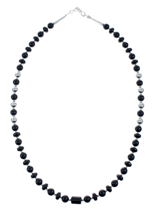 Native American Navajo Onyx Sterling Silver Bead Necklace X11236