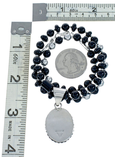 Native American Navajo Onyx Sterling Silver Bead Necklace X11236
