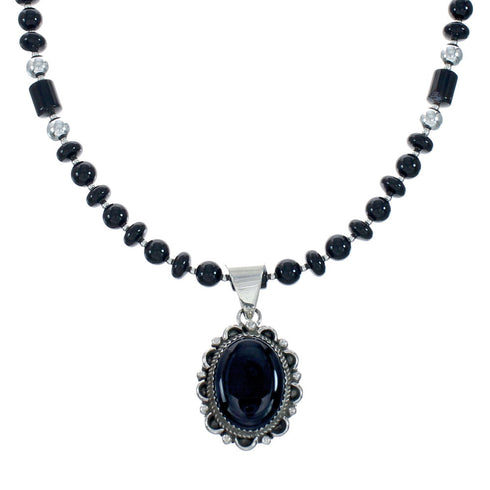 Native American Navajo Onyx Sterling Silver Bead Necklace X11237