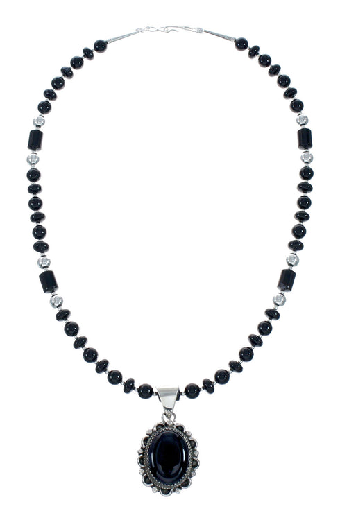 Native American Navajo Onyx Sterling Silver Bead Necklace X11237