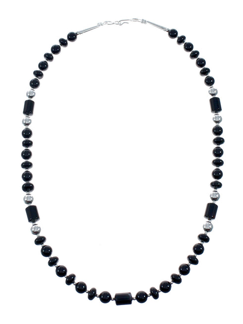 Native American Navajo Onyx Sterling Silver Bead Necklace X11237