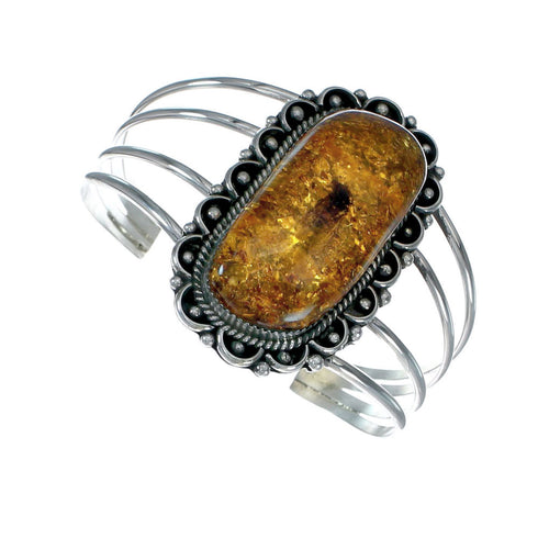 Navajo Amber Sterling Silver Cuff Bracelet X11241