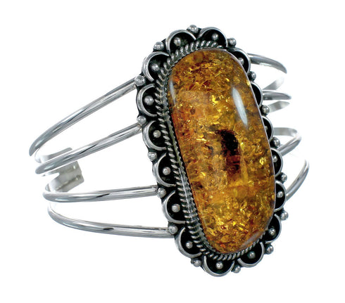 Navajo Amber Sterling Silver Cuff Bracelet X11241