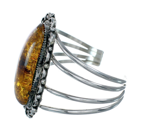 Navajo Amber Sterling Silver Cuff Bracelet X11241