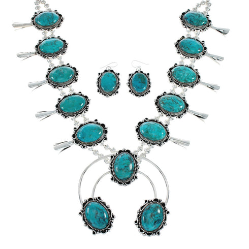Turquoise Sterling Silver Navajo Naja Squash Blossom Necklace Set X11242