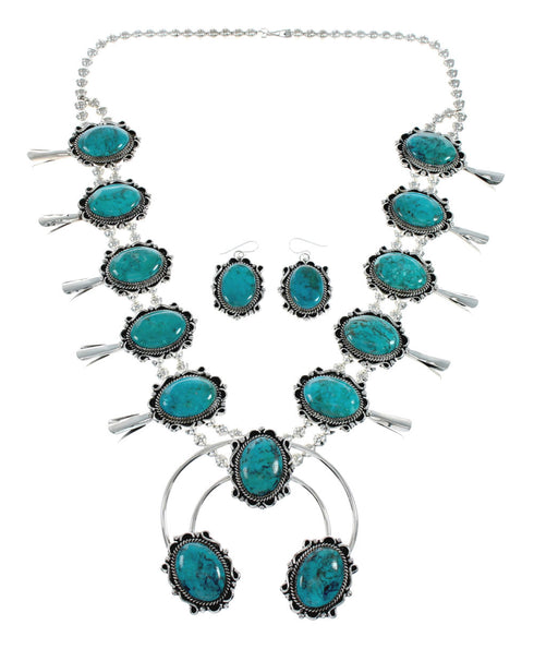 Turquoise Sterling Silver Navajo Naja Squash Blossom Necklace Set X11242