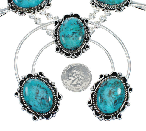 Turquoise Sterling Silver Navajo Naja Squash Blossom Necklace Set X11242
