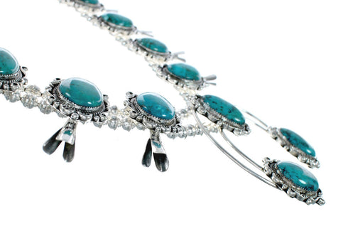 Turquoise Sterling Silver Navajo Naja Squash Blossom Necklace Set X11242