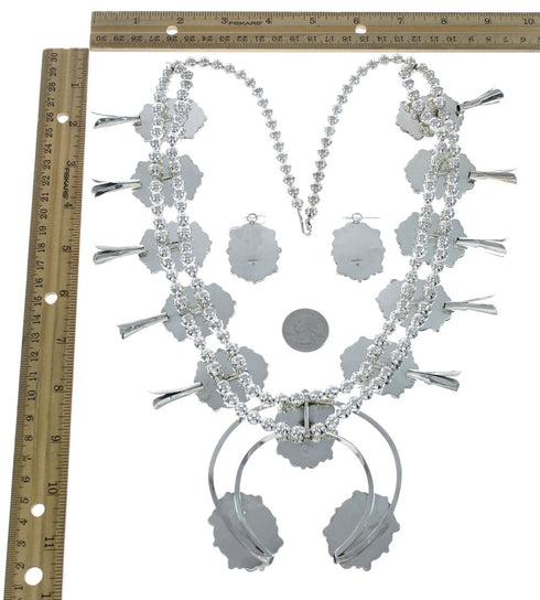 Turquoise Sterling Silver Navajo Naja Squash Blossom Necklace Set X11242