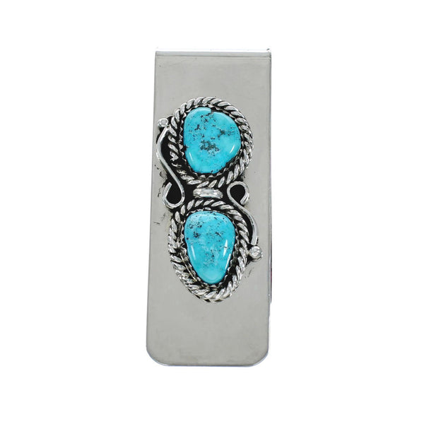 Native American Navajo Turquoise And Sterling Silver Money Clip X11248