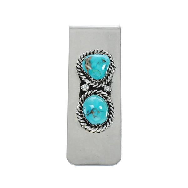 Native American Navajo Turquoise And Sterling Silver Money Clip X11264