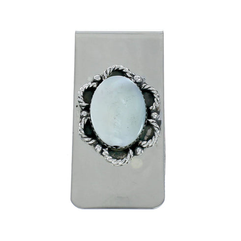 Mother Of Pearl Sterling Silver Navajo Money Clip X11272