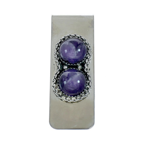 Navajo Sterling Silver Amethyst Native American Money Clip X11281