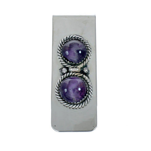 Navajo Sterling Silver Amethyst Native American Money Clip X11282
