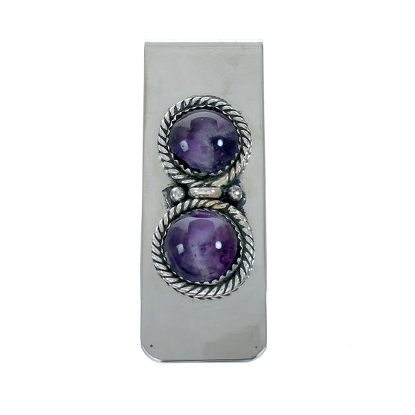 Navajo Sterling Silver Amethyst Native American Money Clip X11282
