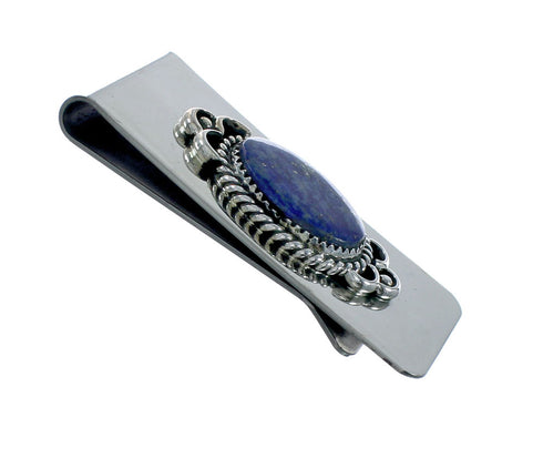Genuine Navajo Lapis Sterling Silver Money Clip X11285