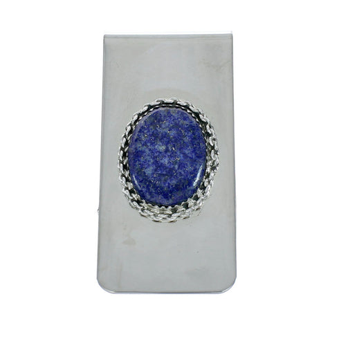 Genuine Native American Lapis Sterling Silver Navajo Money Clip X11287