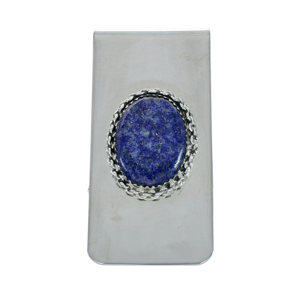 Genuine Native American Lapis Sterling Silver Navajo Money Clip X11287
