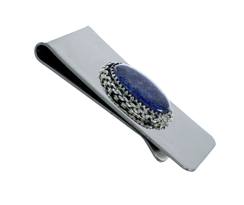 Genuine Native American Lapis Sterling Silver Navajo Money Clip X11287
