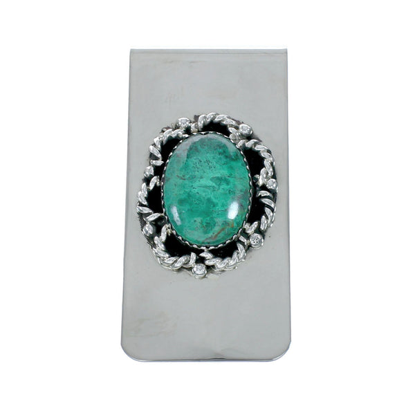 Native American Navajo Chrysocolla Sterling Silver Money Clip X11296