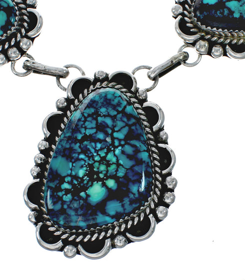 Authentic Navajo Sterling Silver Turquoise Link Necklace Earrings Set X11302