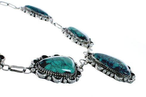 Authentic Navajo Sterling Silver Turquoise Link Necklace Earrings Set X11302