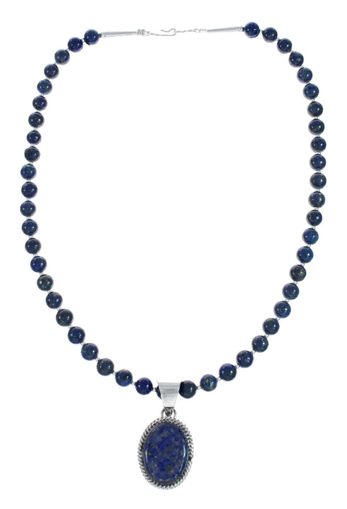 Navajo Lapis Sterling Silver And Bead Pendant Necklace Set X11312