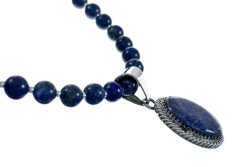 Navajo Lapis Sterling Silver And Bead Pendant Necklace Set X11312