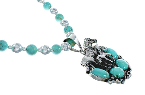 Navajo Turquoise Sterling Silver Bead Necklace And Pendant Set X11324