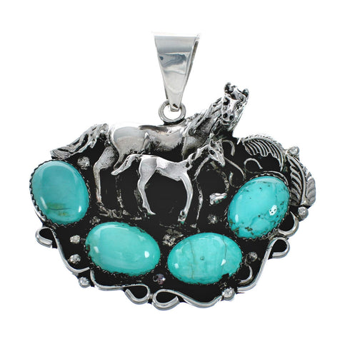 Navajo Turquoise Sterling Silver Bead Necklace And Pendant Set X11324