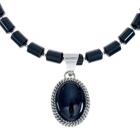 Native American Onyx Sterling Silver Navajo Bead Necklace X11318