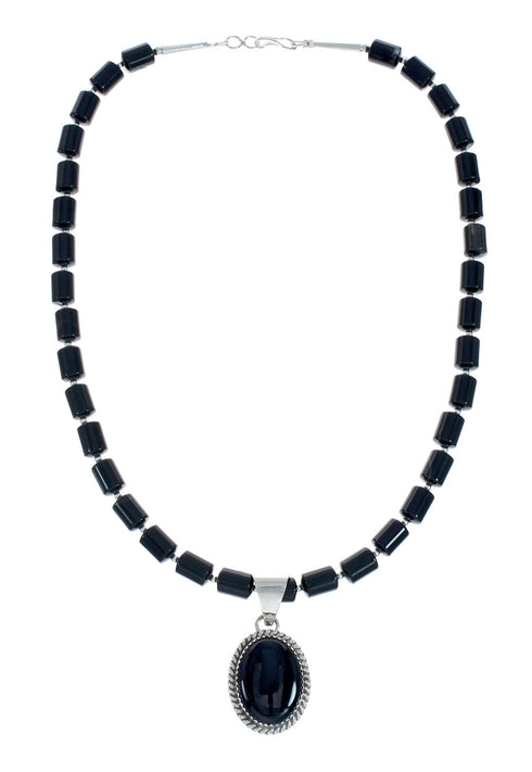 Native American Onyx Sterling Silver Navajo Bead Necklace X11318