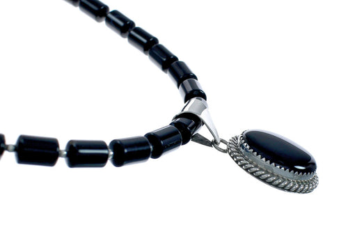 Native American Onyx Sterling Silver Navajo Bead Necklace X11318