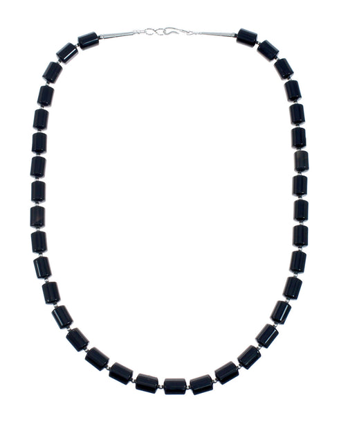 Native American Onyx Sterling Silver Navajo Bead Necklace X11318