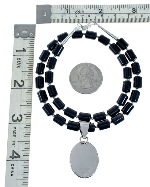 Native American Onyx Sterling Silver Navajo Bead Necklace X11318