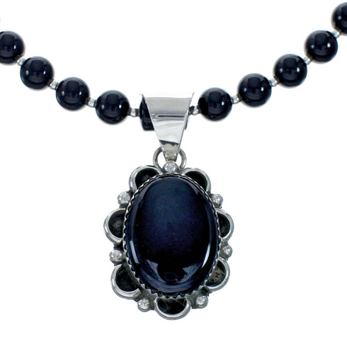 Native American Onyx Sterling Silver Navajo Bead Necklace X11319