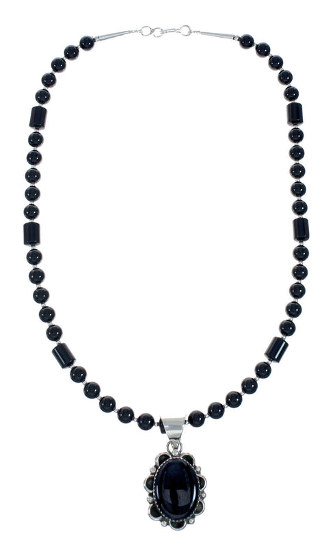 Native American Onyx Sterling Silver Navajo Bead Necklace X11319