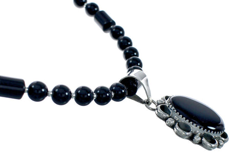 Native American Onyx Sterling Silver Navajo Bead Necklace X11319