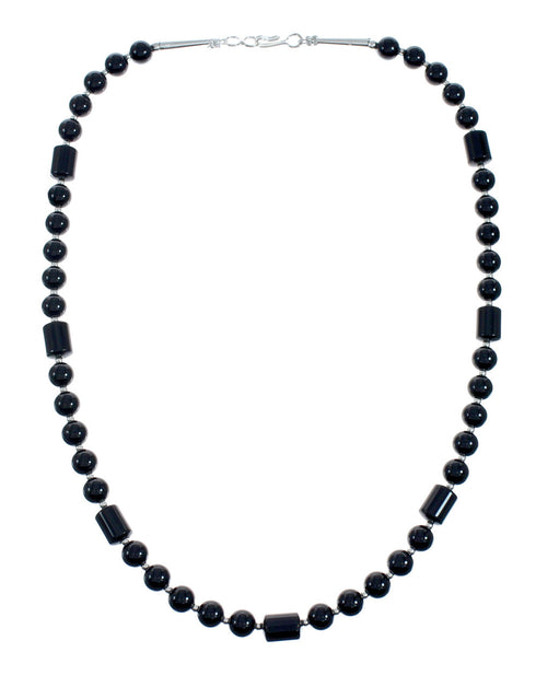Native American Onyx Sterling Silver Navajo Bead Necklace X11319